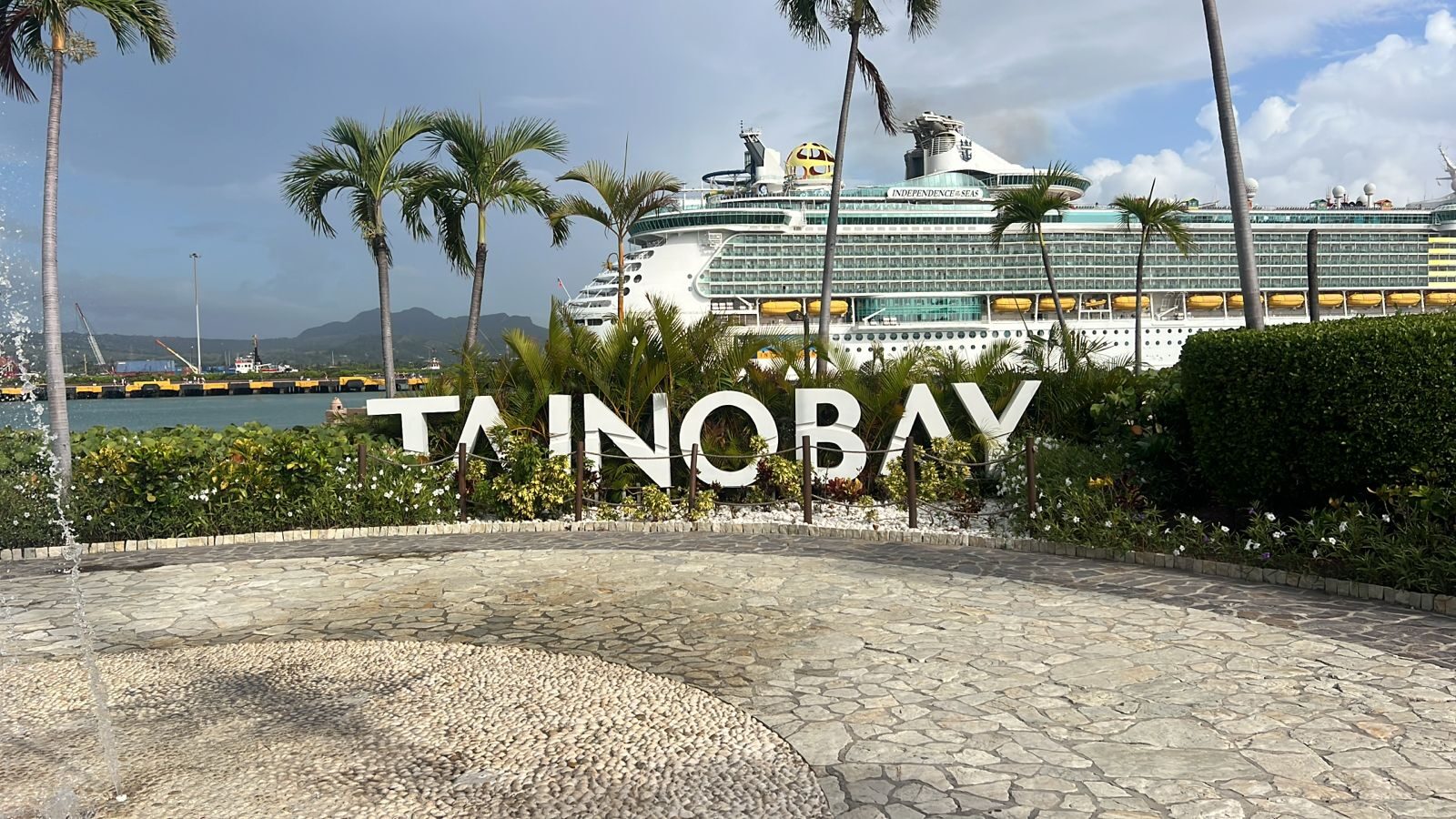 Cruise ship docked at Taino Bay port in Puerto Plata with pool and shore excursion options